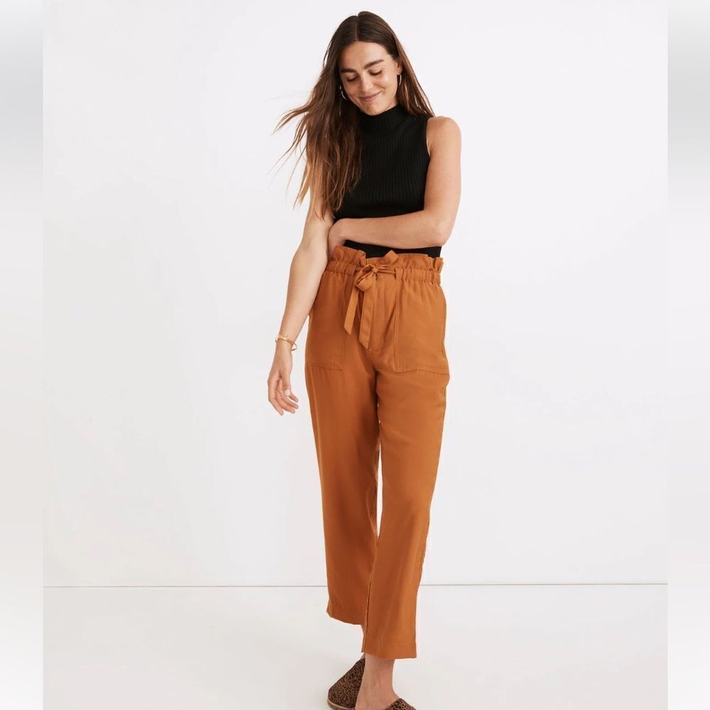 MADEWELL Dunaway Paperbag Pants Waisted Cropped Elastic Waist Belted Sz XS new